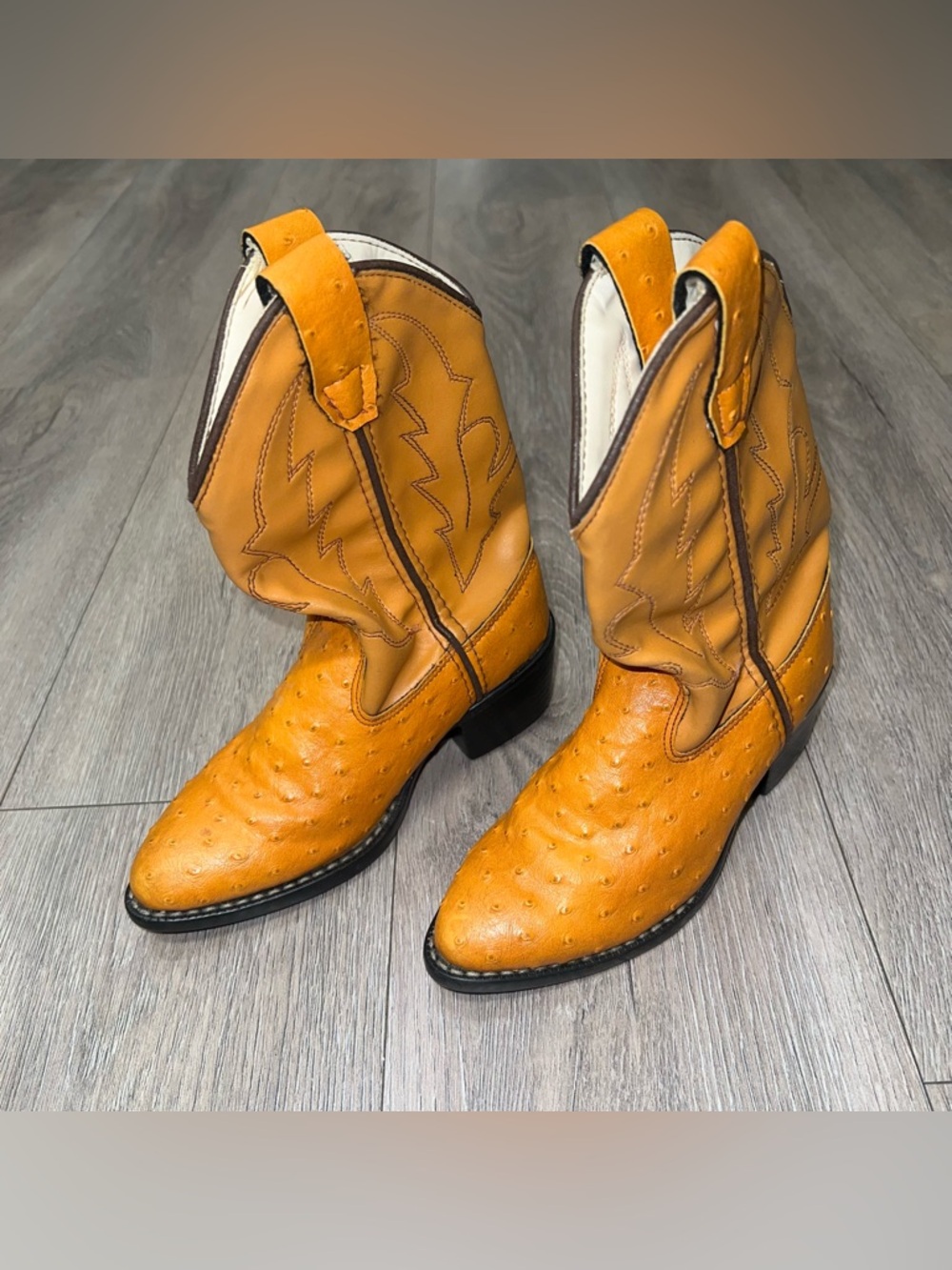 Jama Product Old West Child Cowboy Boot Size 11 Ostrich Yellow Brown Tan